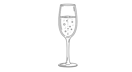 Elegant line art illustration of a champagne flute with bubbles, symbolizing celebration and sophistication.