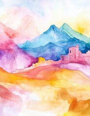 Intricate colorful abstract watercolor painting with fluid organic shapes and elegant clean lines composition