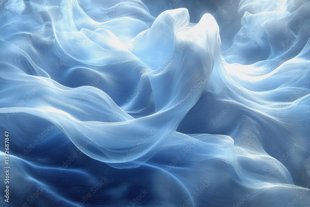 Poster striking blue and white wave pattern creating a clean and simple background for illustrations and mo