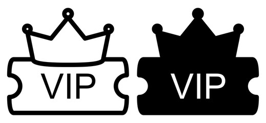 vip ticket icon with crown, simple flat style, illustration, logo sign symbol pictogram template, for ui or ux isolated on white for mobile app, editable