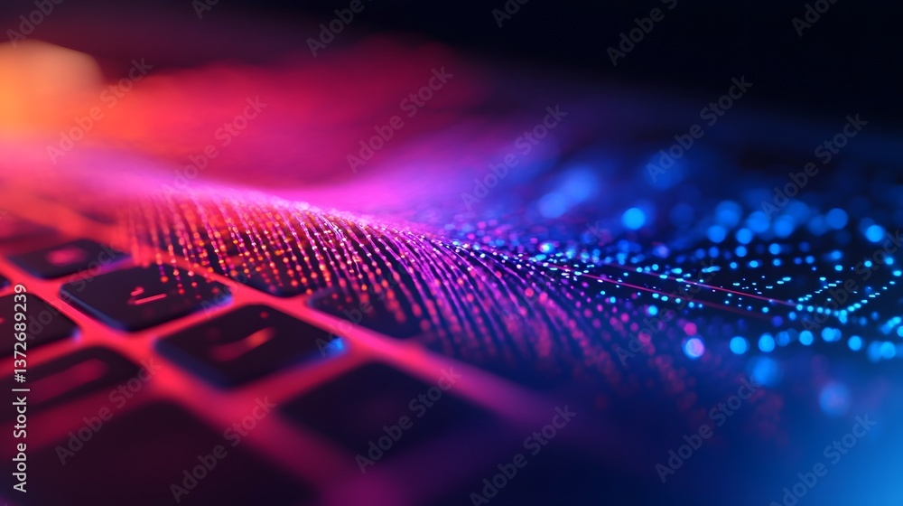 Aufkleber vibrant data wave flowing from laptop keyboard symbolizing ai-powered technology