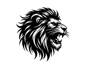 Roaring lion head mascot icon vector illustration. black and white lion logo design