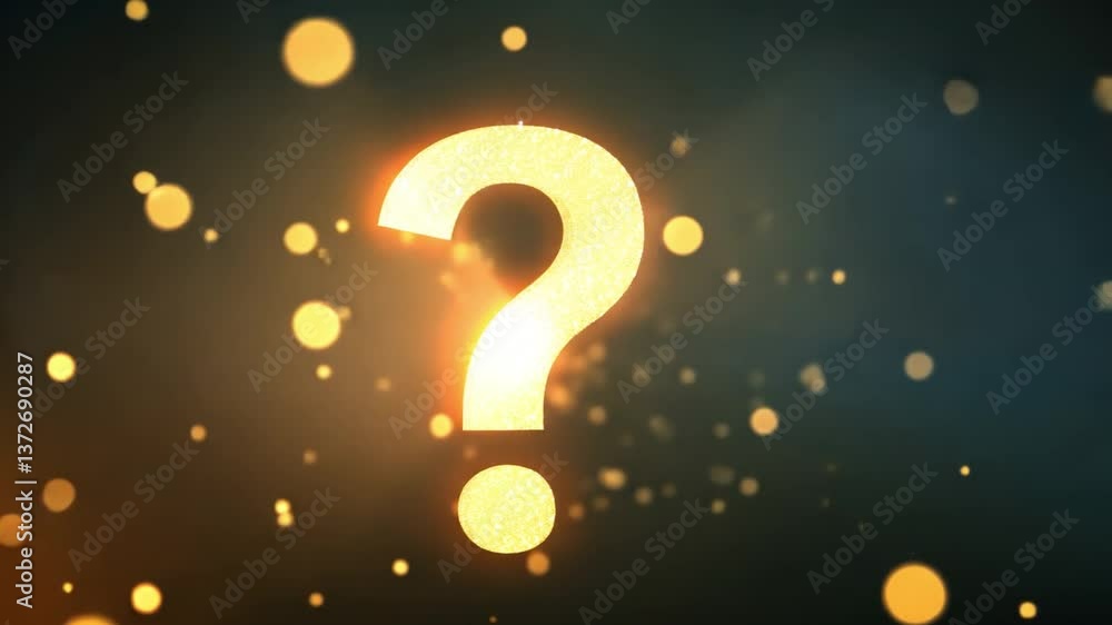 Poster glowing question mark surrounded by shimmering particles and bokeh lights captivating illumination o