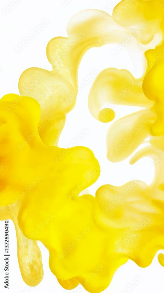 Poster bright yellow swirling paint creating dynamic abstract patterns in a vibrant composition