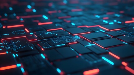 Glowing High-Tech Circuit Board Pattern with Neon Digital Technological Background