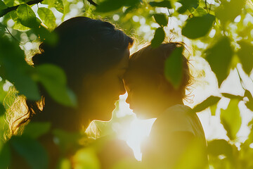 silhouette of a child and mother in a park