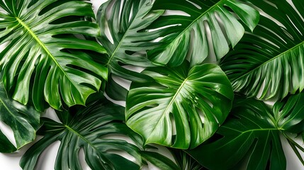 Lush Green Tropical Leaves Overlapping in an Abstract Botanical Background Composition