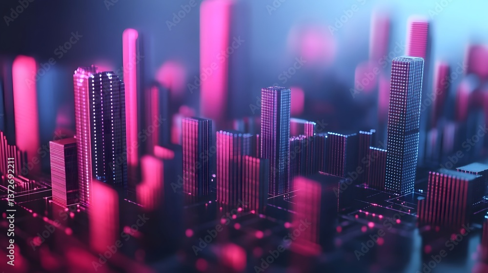 Poster futuristic financial analytics cityscape, ai-powered trading algorithm visualization