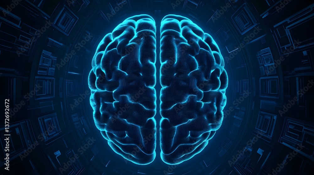 Poster futuristic data visualization with holographic cyber brain elements