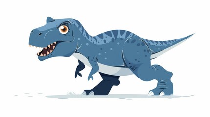 Naklejka premium Blue cartoon dinosaur with sharp teeth and claws roaring in front of an abstract background.