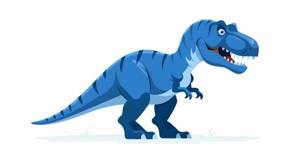 Obraz premium Blue cartoon dinosaur with sharp teeth and claws roaring in front of an abstract background.