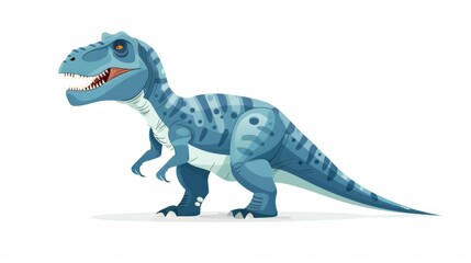 Fototapeta premium Blue cartoon dinosaur with sharp teeth and claws roaring in front of an abstract background.