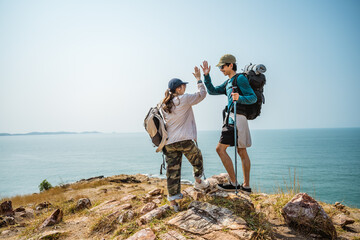 Hiker hiking trail journey, Trekking hike adventure, Walking lifestyles activity. © Garun Studios