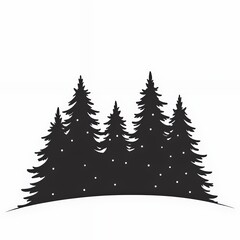 Obraz premium Silhouette of evergreen trees against a white background, creating a serene winter scene.