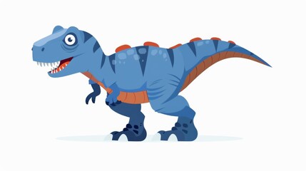 Obraz premium Blue cartoon dinosaur with sharp teeth and claws roaring in front of an abstract background.