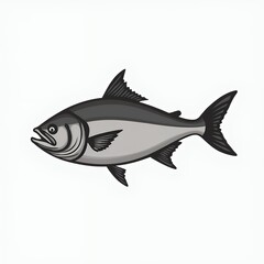 A stylized illustration of a silver-colored fish with pronounced fins.