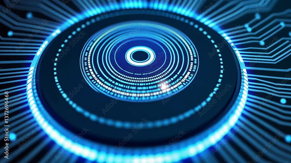 Poster abstract blue technology background with circuit patterns and circular elements for digital design c
