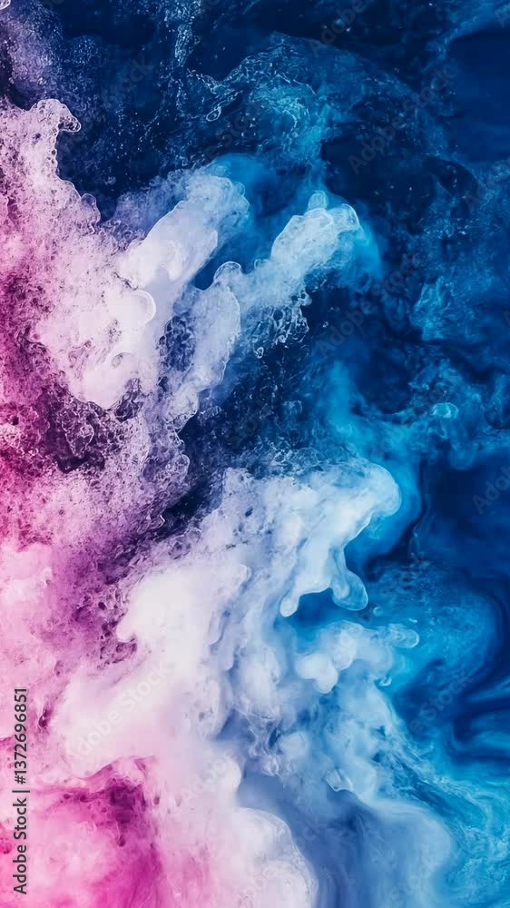 Poster vibrant abstract swirl of pink and blue colors creating a dynamic visual effect in fluid art