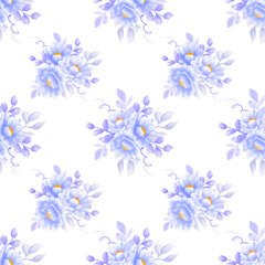 Sweet flower watercolor seamless pattern on white background. Watercolor seamless pattern for beauty products or other.