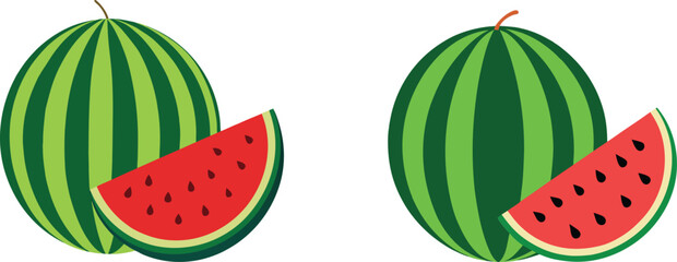 Set of whole and half watermelon vector. watermelon slice vector.