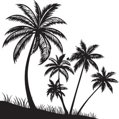 black silhouette of palm trees, palm trees vector isolated on white background