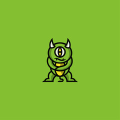 Small and funny green monster logo design.