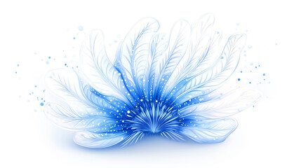 Fantasy sea anemone or feathered coral bloom in blue and white with delicate flowing textures. Concept of underwater floral elegance, spa-inspired marine design, and coastal decorative art