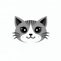 Obraz premium Cute cartoon gray cat face with big eyes and a playful expression.