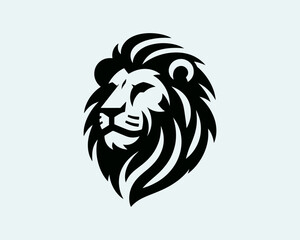 Lion Logo Design Vector Template. Elegant Lion Head Icon in Black and White Illustration.