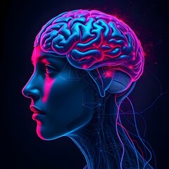 cyberpunk human ai head brain
