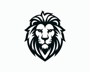 Lion Logo Design Vector Template. Elegant Lion Head Icon in Black and White Illustration.