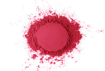 Pile of acai powder in shpe circle, isolated on white background, top view