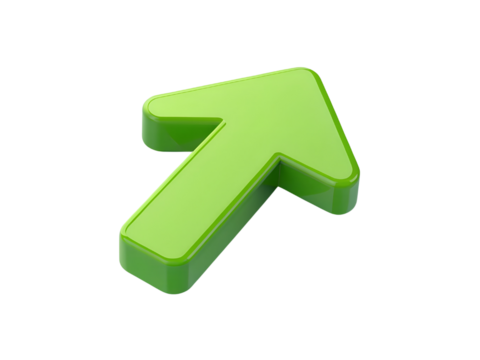 Glossy Green Arrow Pointing Upwards on transparent Background.

