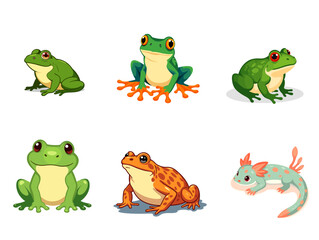 Collection of cartoon amphibians in bright colors 