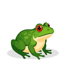 Obraz premium Cartoon spotted frog with red eyes in side pose 