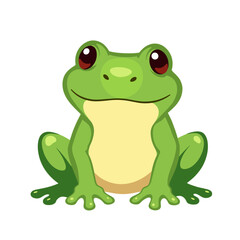 Cute green frog cartoon character front view 