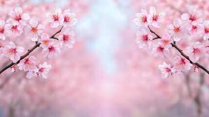 Beautiful Blossoming Cherry Tree Flowers in Soft Pink Landscape