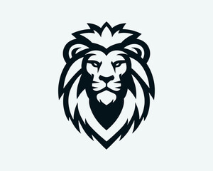 Lion Logo Design Vector Template. Elegant Lion Head Icon in Black and White Illustration.