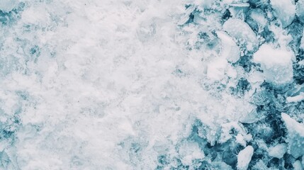 Close-Up View of Fresh Snowflakes and Icy Texture on Ground Surface