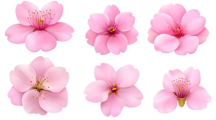 Collection of Pink Cherry Blossom Flowers on a White Background Celebrating Spring Beauty
