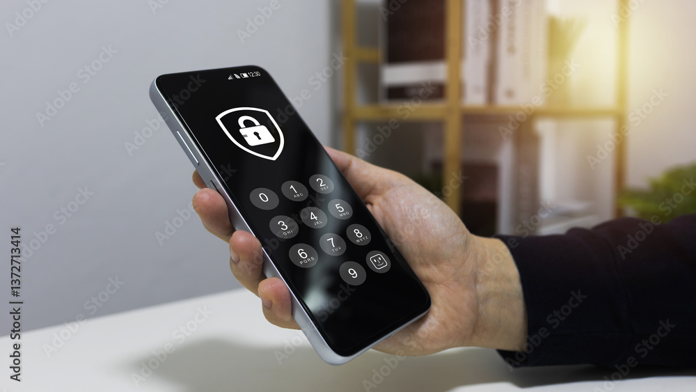 Poster phone password lock for mobile cyber security or login verification passcode in online bank app. dat