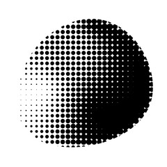 Black gradient halftone circle. Texture halftone dots backgrounds. Vector retro old comic dots halftone noise, arts. Spray points grain, grunge effect for pop artworks