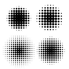 Set of retro halftone circles. Black halftone dots backgrounds. Vector retro vintage old comic dots halftone noise, arts. Spray points grain, grunge effect