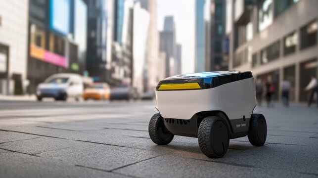 A roboticist designing AI driven robots for autonomous delivery in urban environments, high-tech cityscape with real-time traffic data, High-tech style