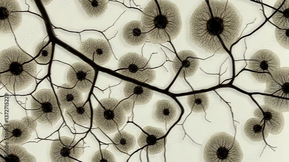 Aufkleber intricate network of abstract organic forms resembling neurons on a light background