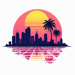 Fototapeta premium Retro neon logo Sunset Cityscape