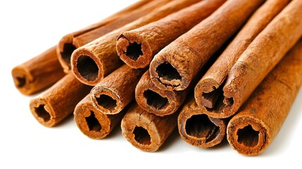Closeup of Fresh Cinnamon Sticks Piled Together Highlighting Their Rich Brown Color and Texture