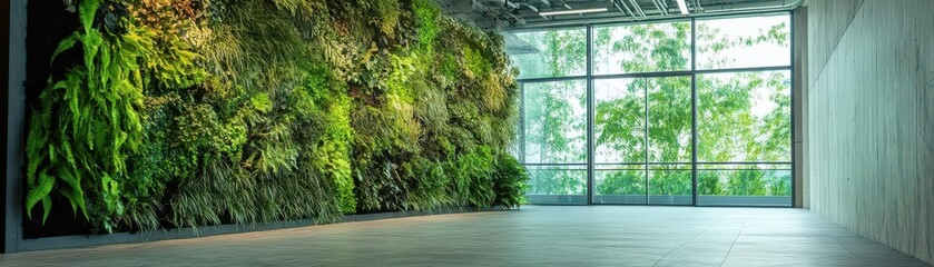 Lush Green Wall Inside Modern Indoor Space with Natural Light