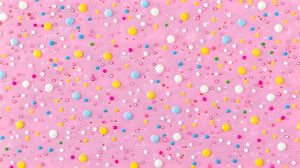 Colorful Polka Dot Pattern on Pink Background with Cheerful Vibes and Playful Design