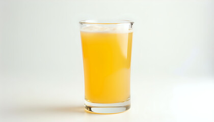 a tall glass of orange juice against a white background